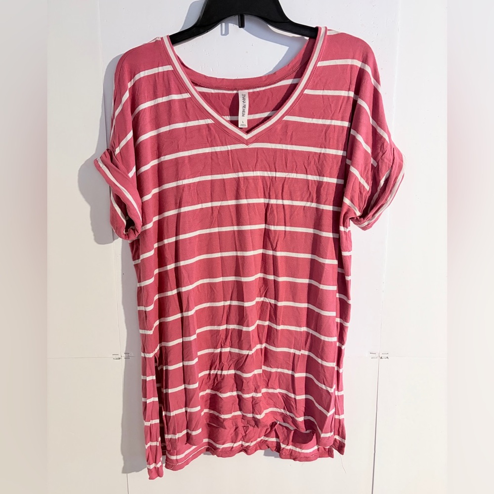 Deana Premium Pink and White Striped V-Neck Tee